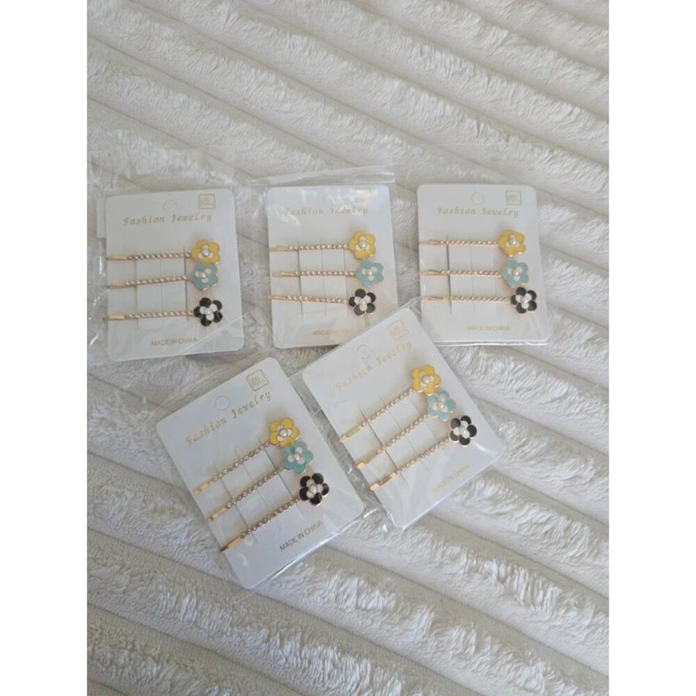 Lot of 5 floral rhinestone hair clip sets